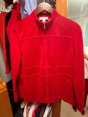 Saint John Sport JACKET PETITE SMALL RED Track Suit Sweatsuit Sweat Suit Velour